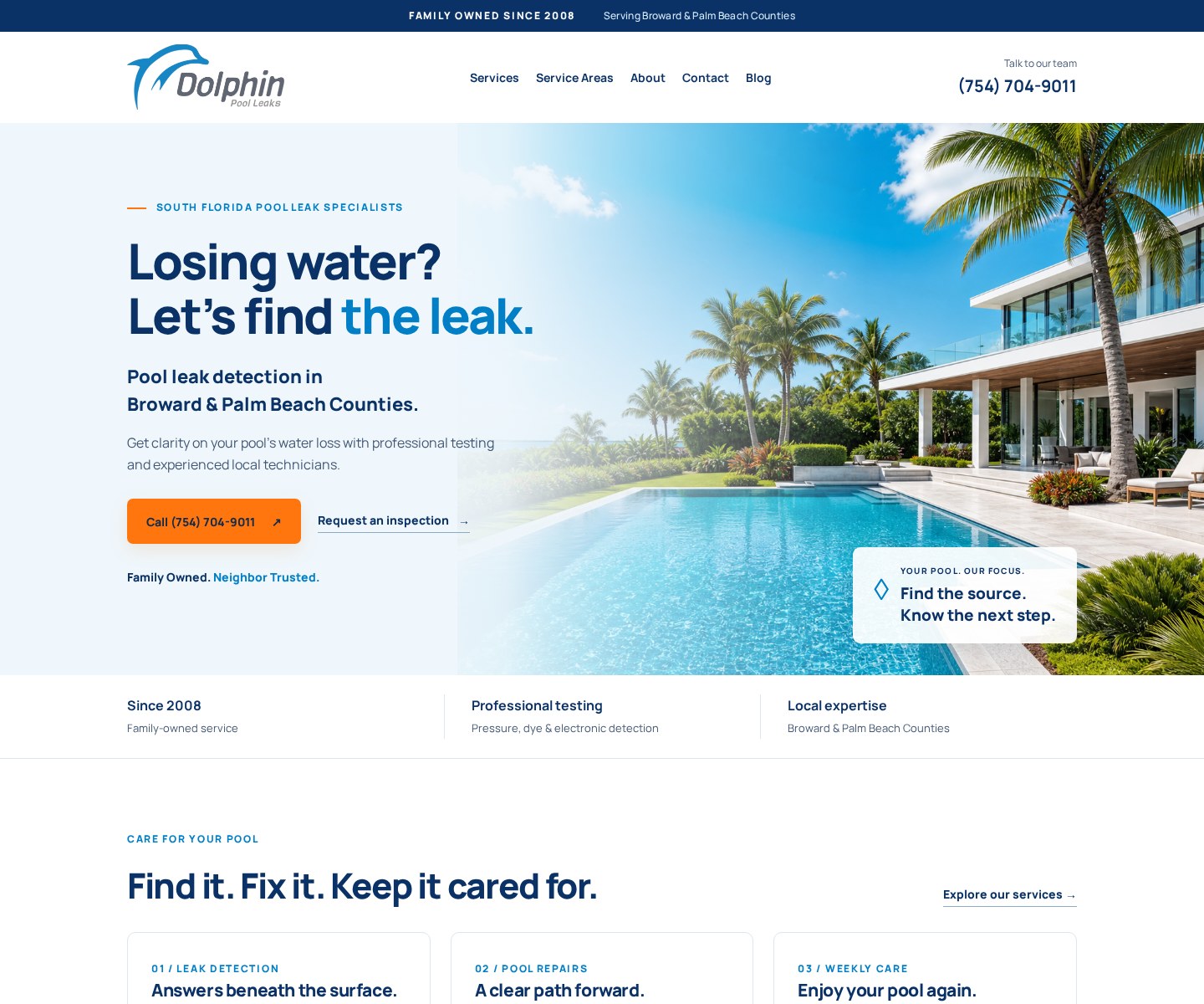 Dolphin Pool Leaks homepage preview